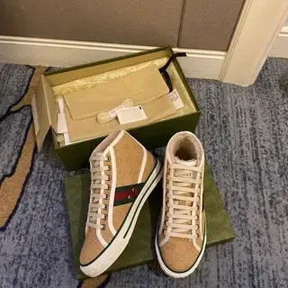 Gucci Beige Green GG Monogram Canvas Web Stripe Detail Lifestyle Sneakers