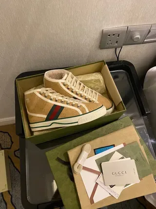 Gucci Beige Green GG Monogram Canvas Web Stripe Detail Lifestyle Sneakers 3