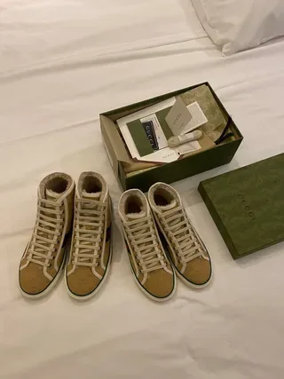 Gucci Beige Green GG Monogram Canvas Web Stripe Detail Lifestyle Sneakers 4