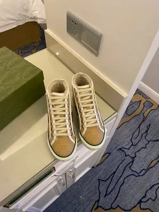 Gucci Beige Green GG Monogram Canvas Web Stripe Detail Lifestyle Sneakers 5