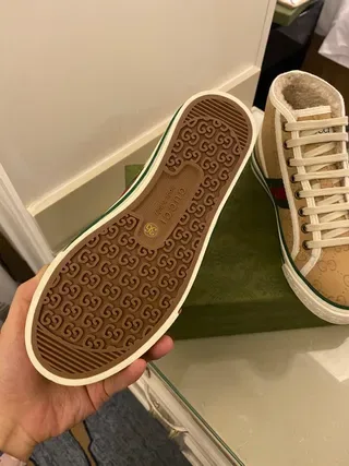 Gucci Beige Green GG Monogram Canvas Web Stripe Detail Lifestyle Sneakers 6