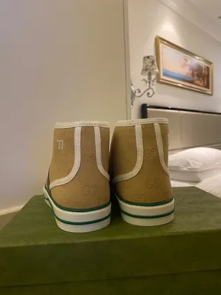 Gucci Beige Green GG Monogram Canvas Web Stripe Detail Lifestyle Sneakers 7