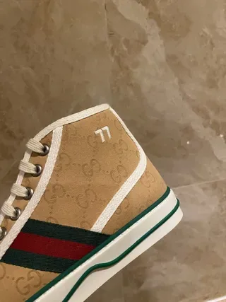 Gucci Beige Green GG Monogram Canvas Web Stripe Detail Lifestyle Sneakers 8