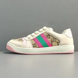 Gucci Beige Pink GG Monogram Canvas Web Stripe Lifestyle Sneakers