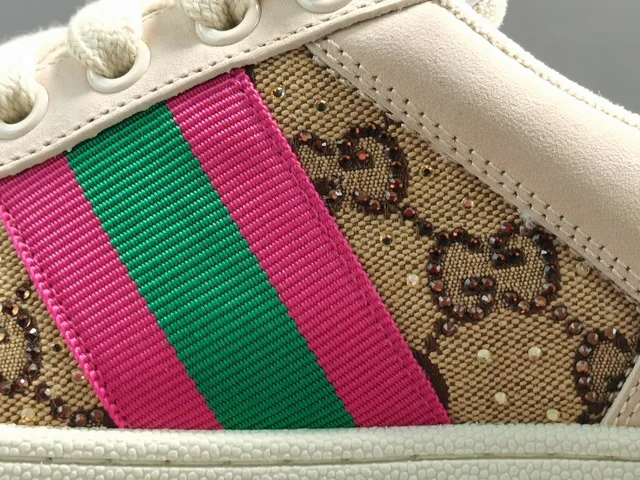 Gucci Beige Pink GG Monogram Canvas Web Stripe Lifestyle Sneakers 2
