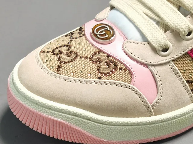 Gucci Beige Pink GG Monogram Canvas Web Stripe Lifestyle Sneakers 3