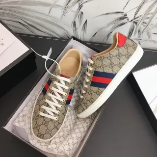 Gucci Beige Red GG Supreme Canvas Web Stripe Detail Lifestyle Sneakers