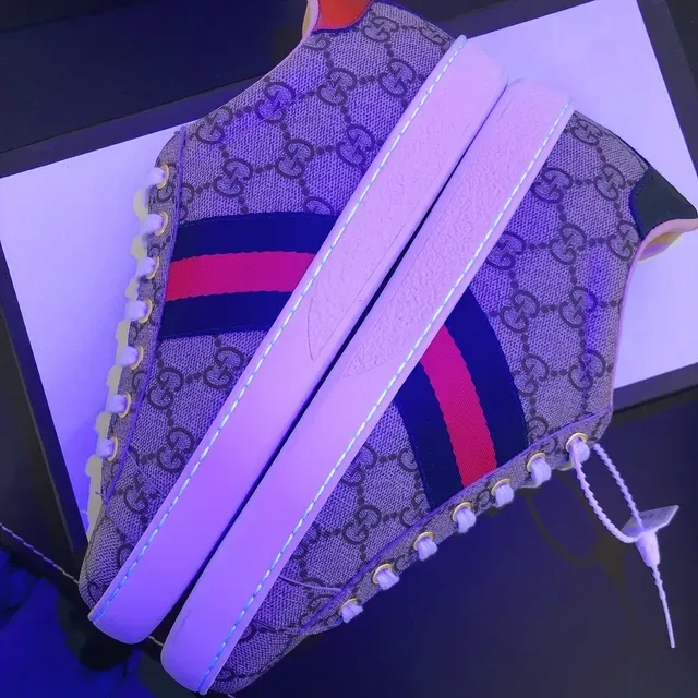 Gucci Beige Red GG Supreme Canvas Web Stripe Detail Lifestyle Sneakers 4