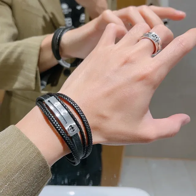 Gucci Black Braided Leather Multi-Wrap Bracelet 2