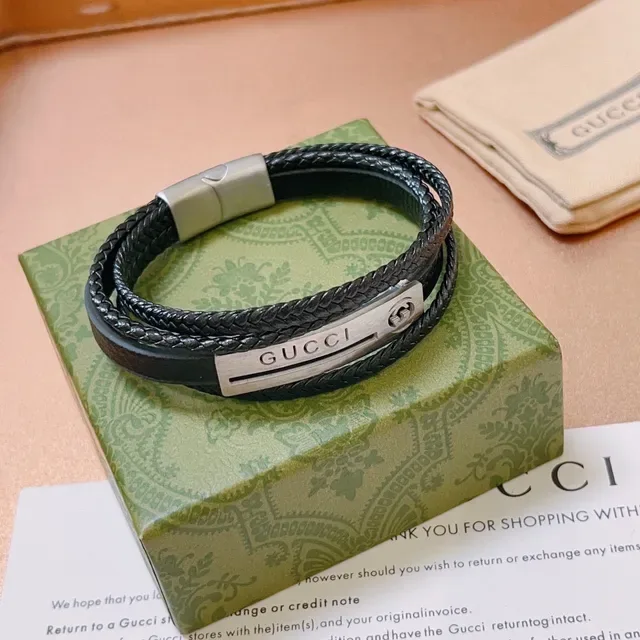 Gucci Black Braided Leather Multi-Wrap Bracelet 3