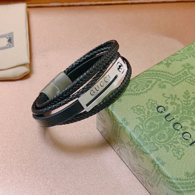 Gucci Black Braided Leather Multi-Wrap Bracelet 4
