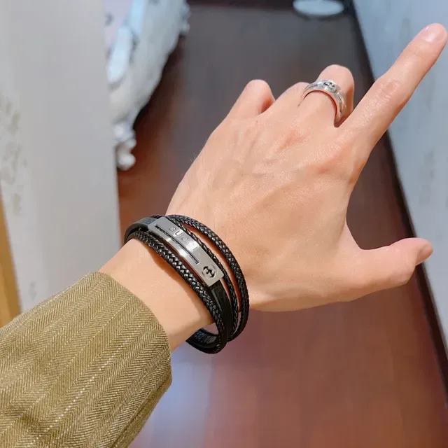 Gucci Black Braided Leather Multi-Wrap Bracelet 5
