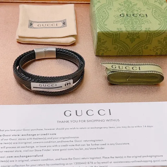Gucci Black Braided Leather Multi-Wrap Bracelet 6