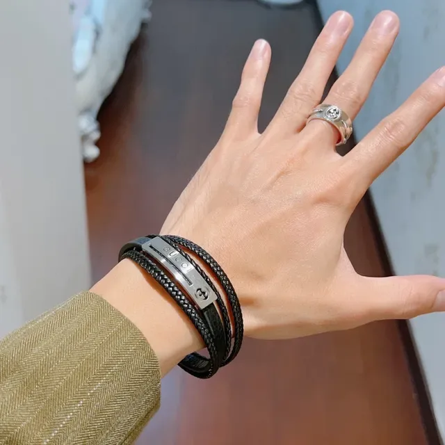 Gucci Black Braided Leather Multi-Wrap Bracelet 8