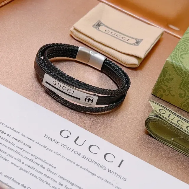 Gucci Black Braided Leather Multi-Wrap Bracelet 9