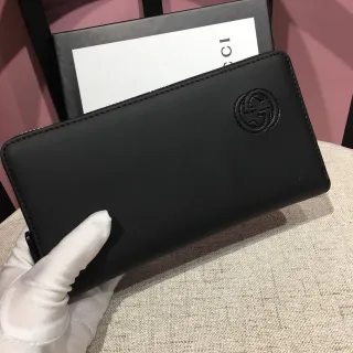 Gucci Black Embossed Double G Logo Matte Leather Long Wallet