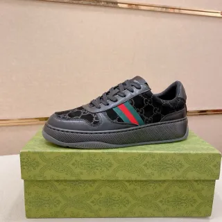 غوتشي أسود أخضر GG Monogram طبقات جلد سويدي أحذية لايف ستايل سنيكرز