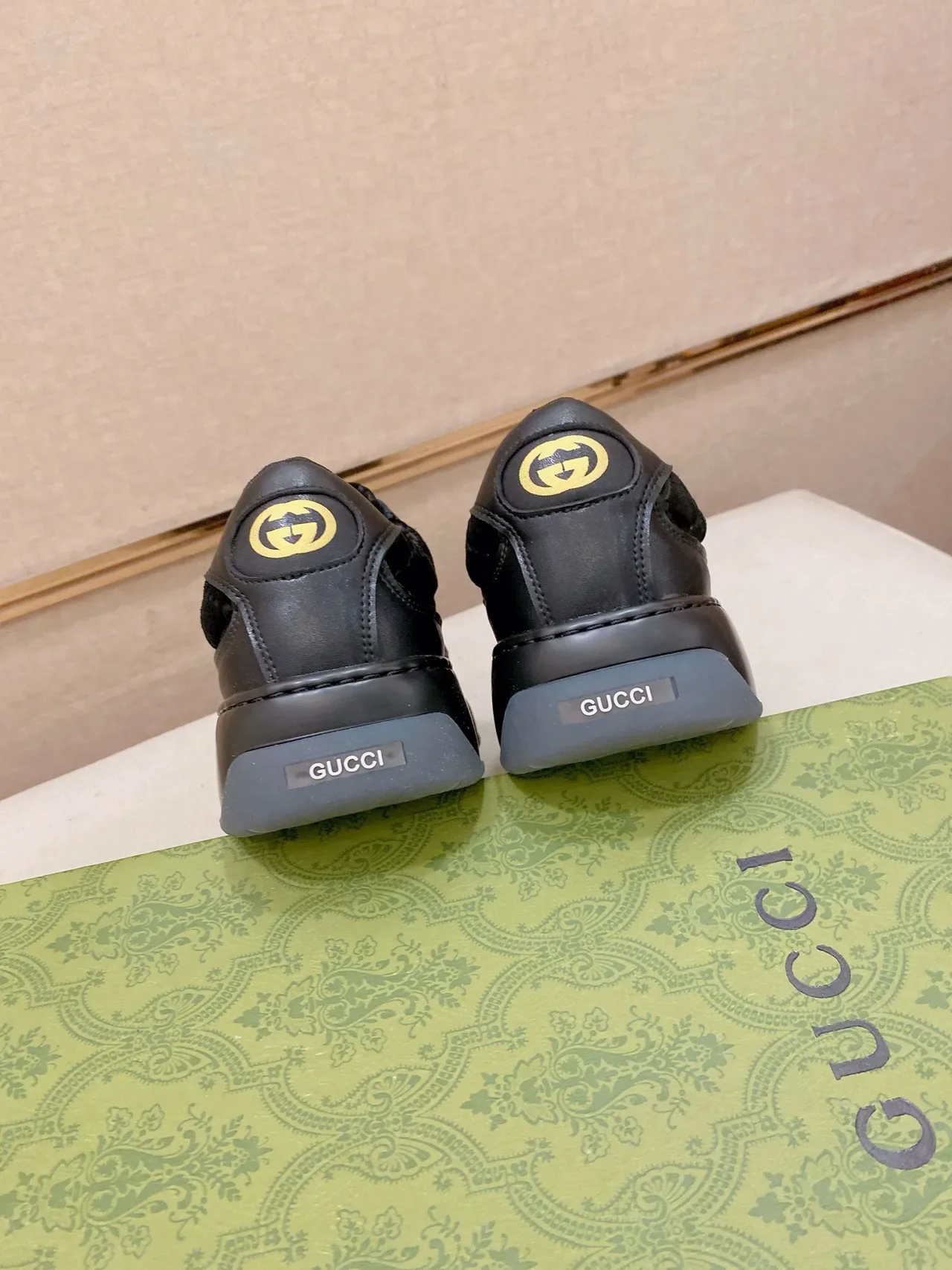 Gucci Noir Vert GG Monogram Daim Cuir Superpositions Sneakers Lifestyle 3