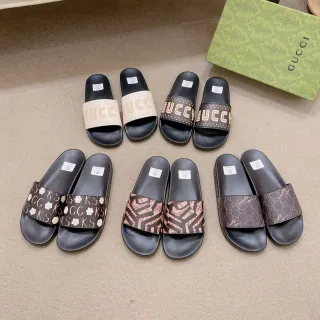 Gucci काला बहुरंगी स्लाइड सैंडल ब्रांडेड स्ट्रैप स्लिपर्स