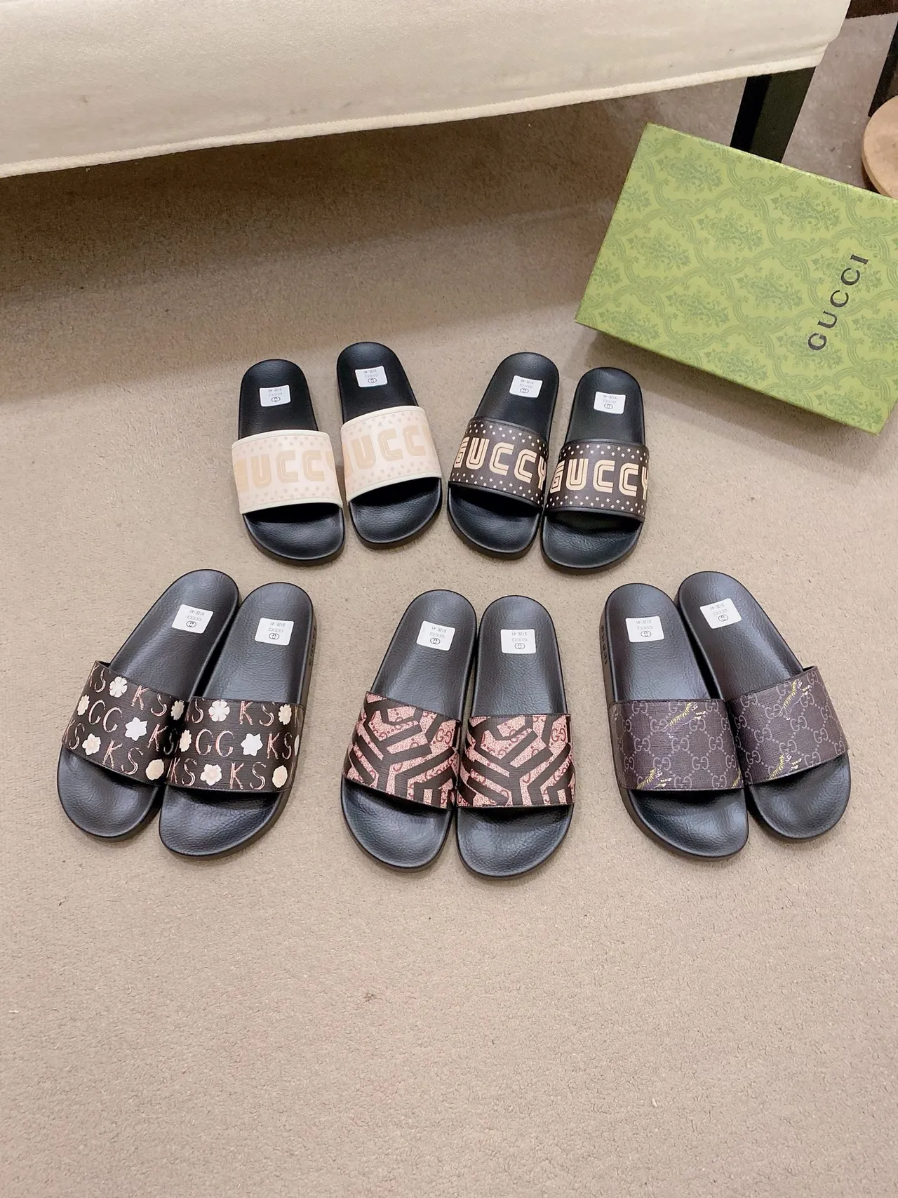Gucci Black Multicolor Slide Sandals Branded Strap Slippers 1