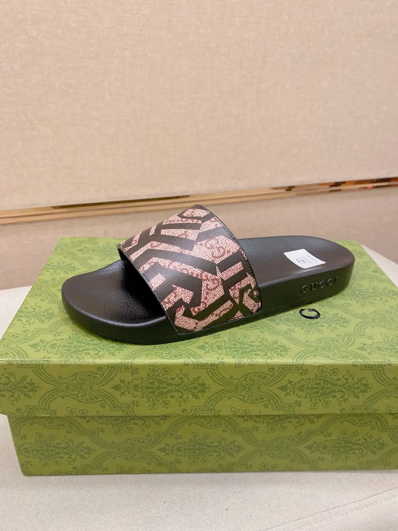Gucci Black Multicolor Slide Sandals Branded Strap Slippers 10