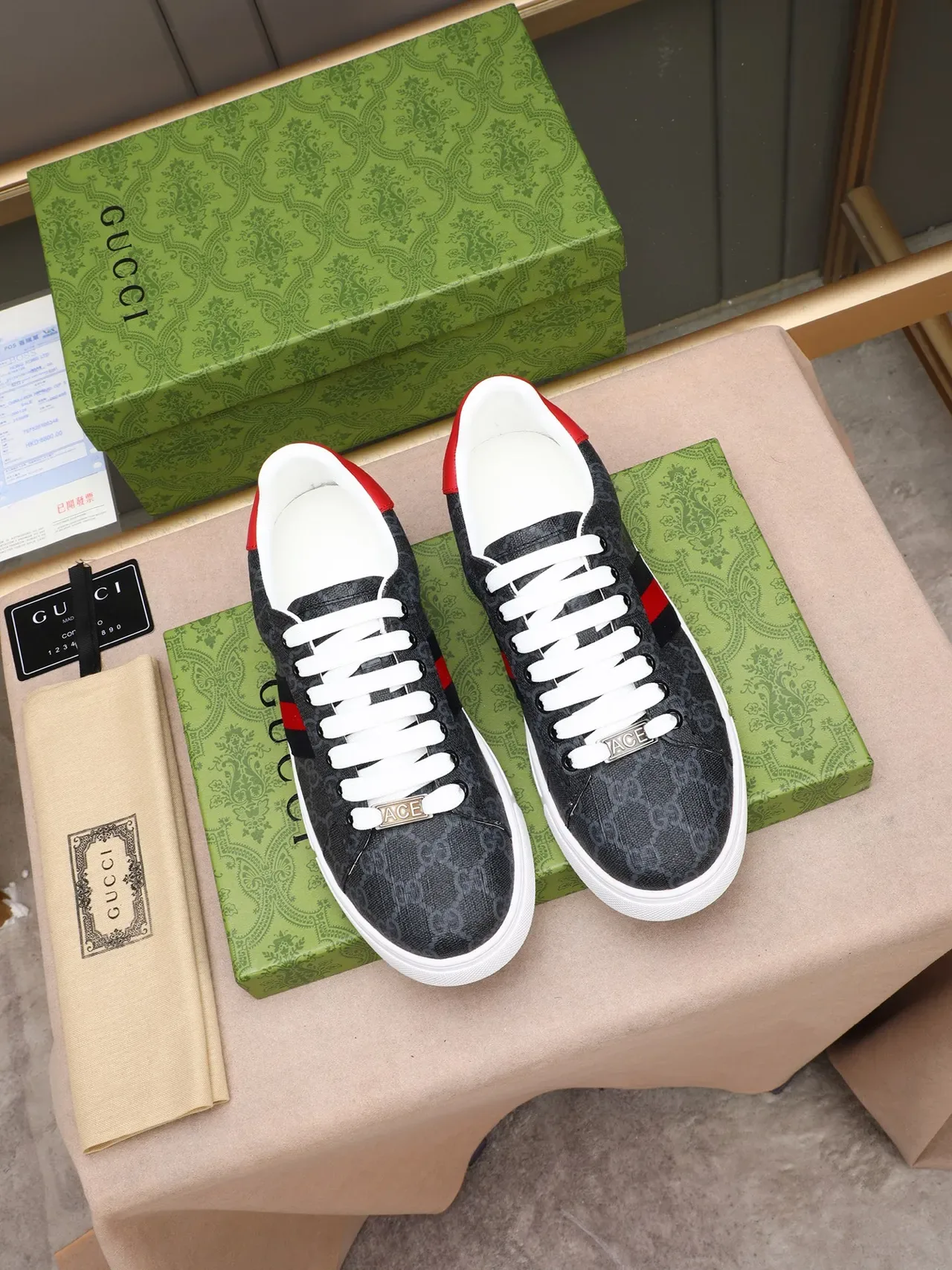 Gucci Black Red GG Monogram Canvas Web Stripe Lifestyle Sneakers 2