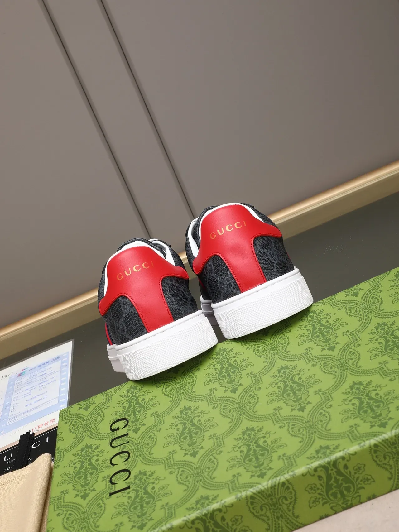 Gucci Black Red GG Monogram Canvas Web Stripe Lifestyle Sneakers 3