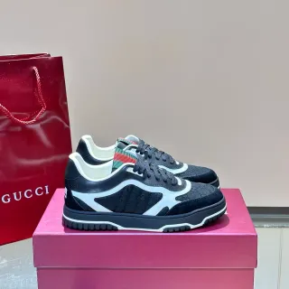 Gucci أحذية رياضية أسلوب حياة أسود أبيض GG Monogram قماش تداخل الموجات