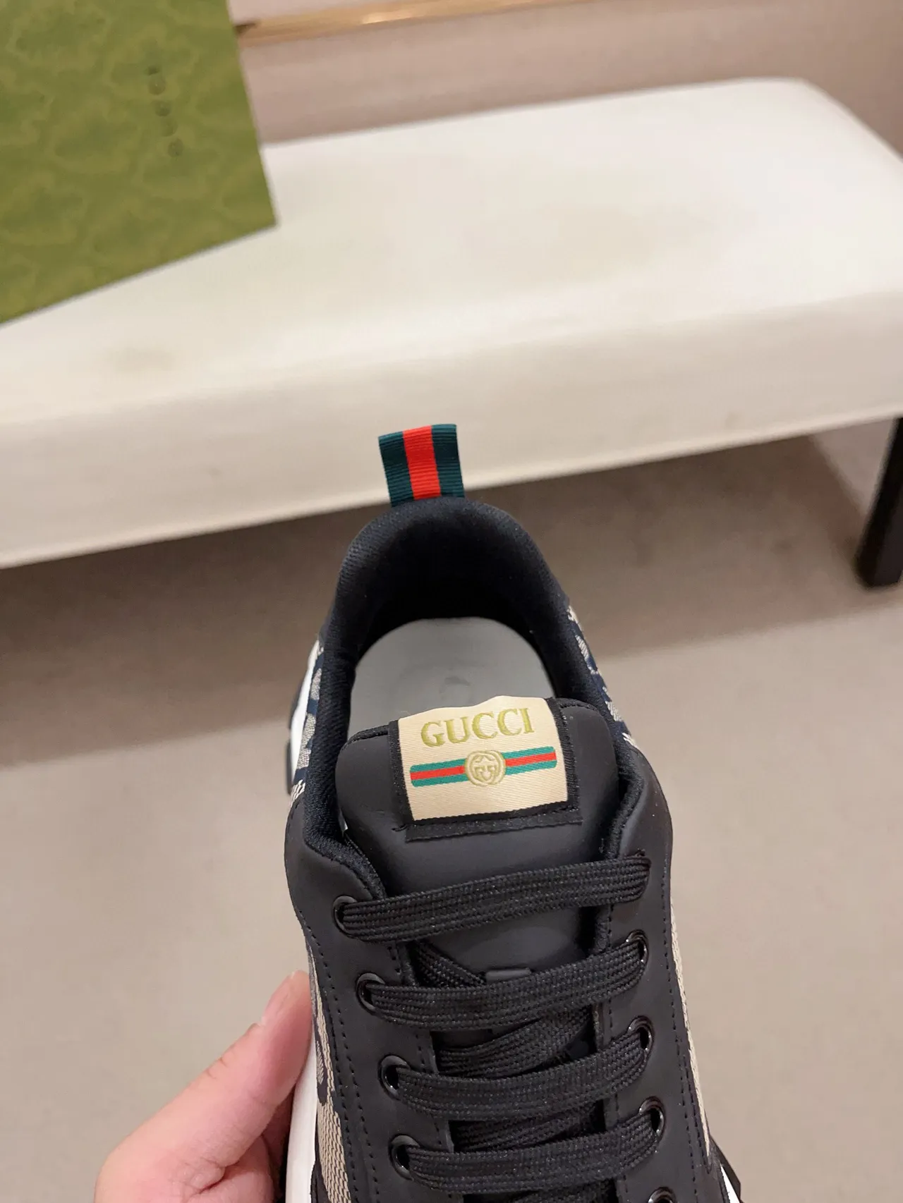 Gucci Black White GG Monogram Mesh Suede Overlays Chunky Sneakers 6