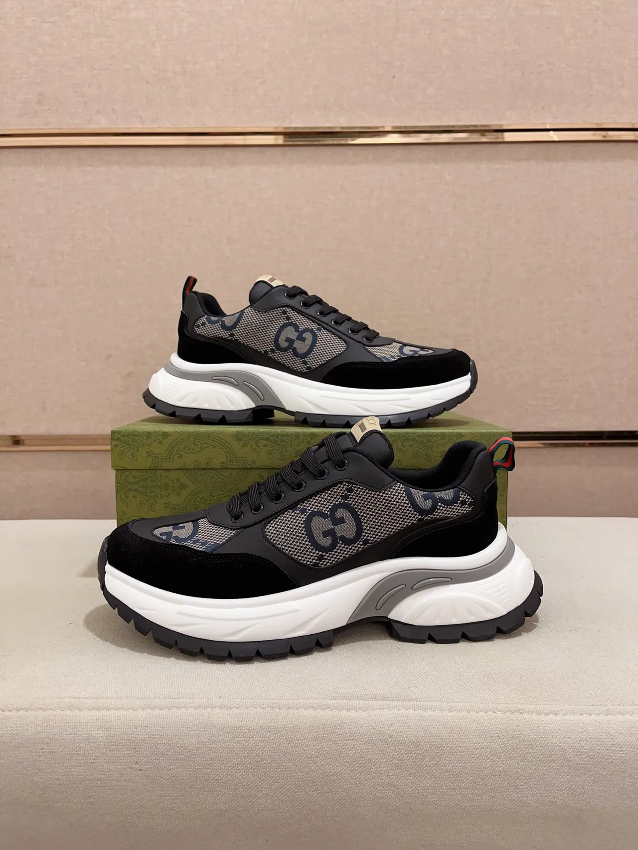 Gucci Black White GG Monogram Mesh Suede Overlays Chunky Sneakers 7