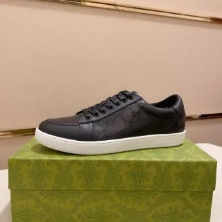 Gucci Black White Monogram-Printed Upper Paneled Leather And Mesh Construction Lifestyle Sneakers