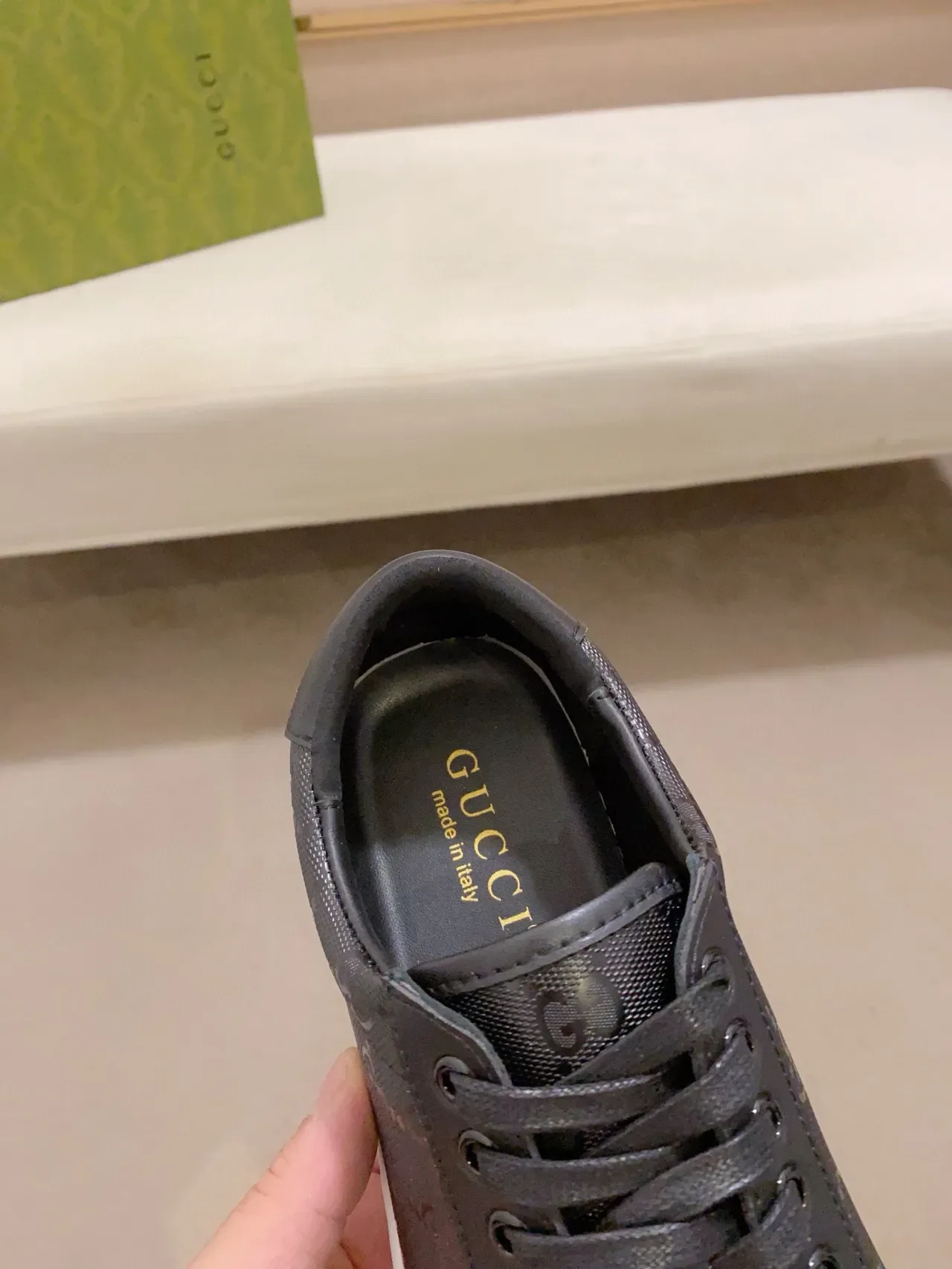 Gucci Black White Monogram-Printed Upper Paneled Leather And Mesh Construction Lifestyle Sneakers 3