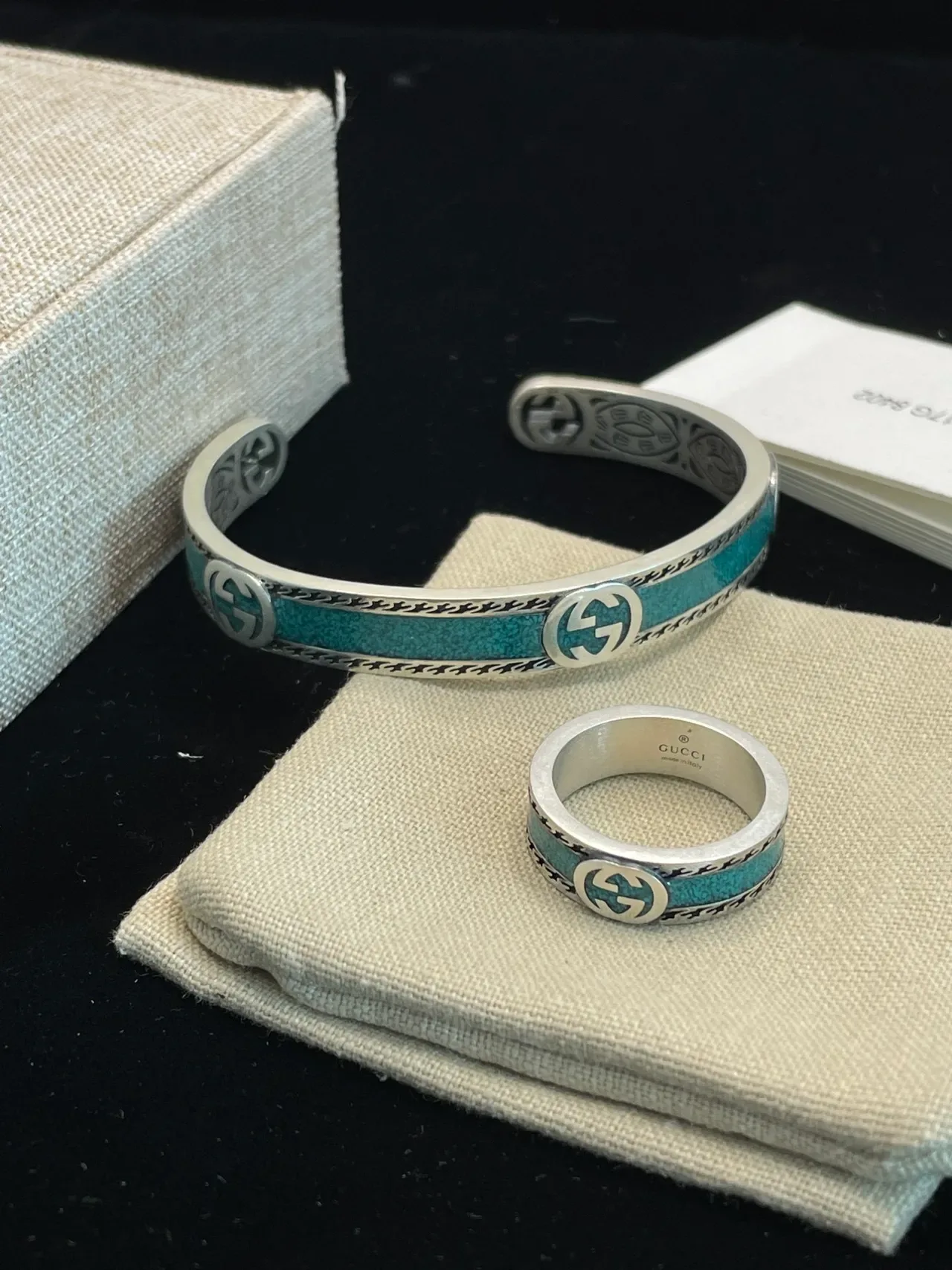 Gucci Blue Silver Open Cuff Turquoise Inlay Bracelet 2