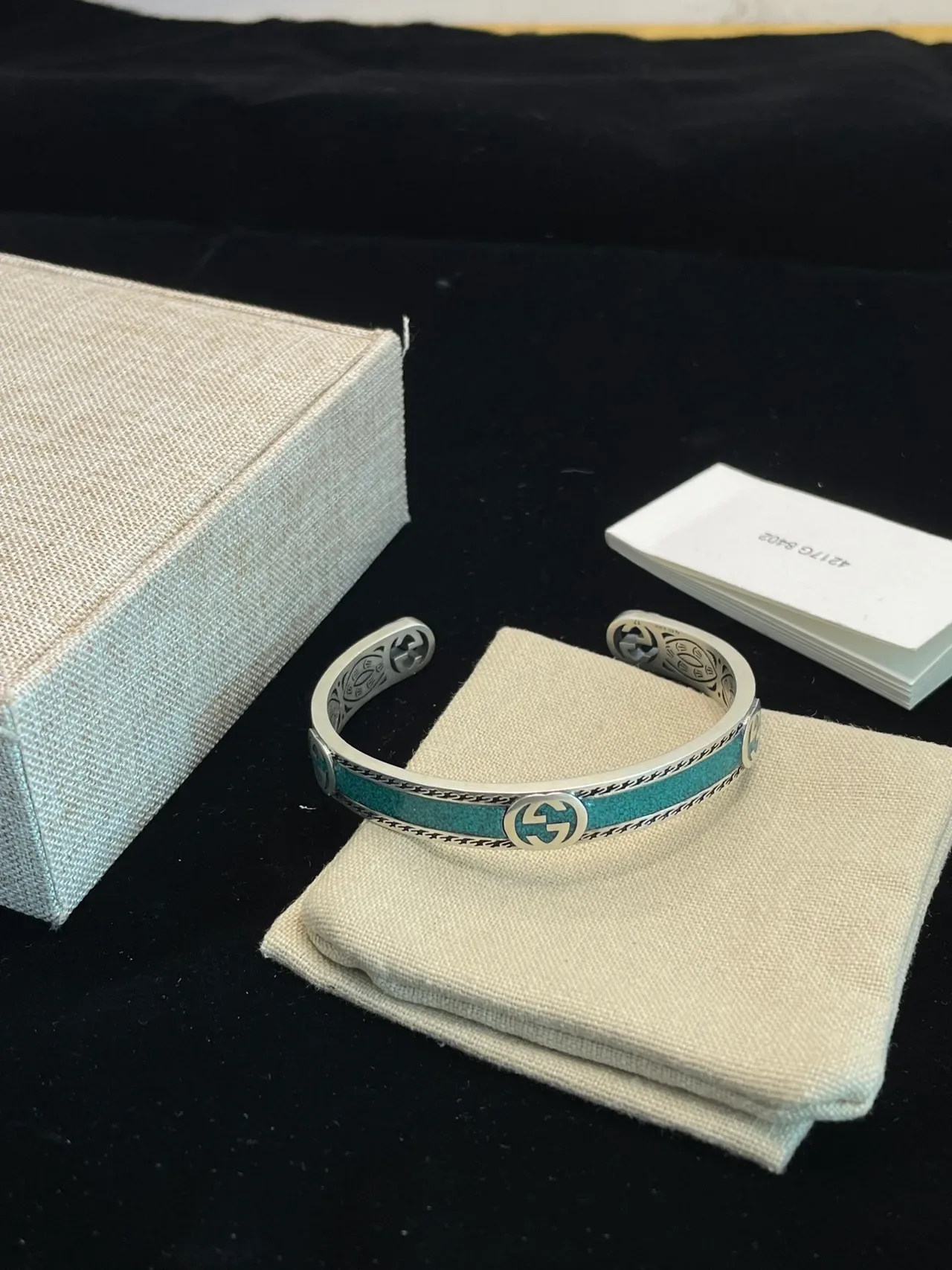 Gucci Blue Silver Open Cuff Turquoise Inlay Bracelet 4