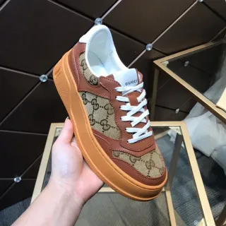 Gucci بني بيج GG Monogram كانفاس جلد تراكب سنيكرز سميكة