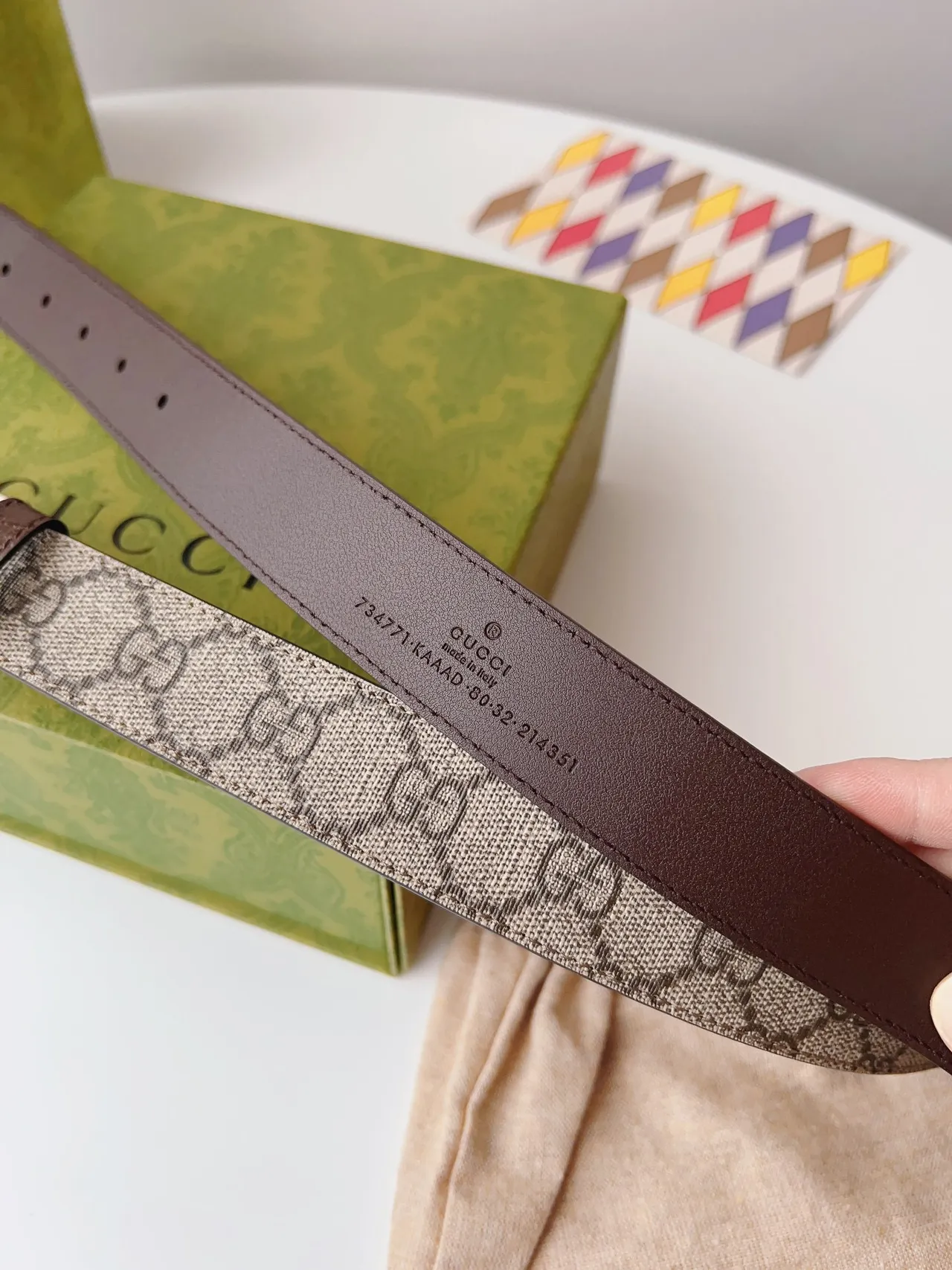 Gucci Brown Beige Interlocking G Buckle GG Monogram Canvas Leather Belt 4