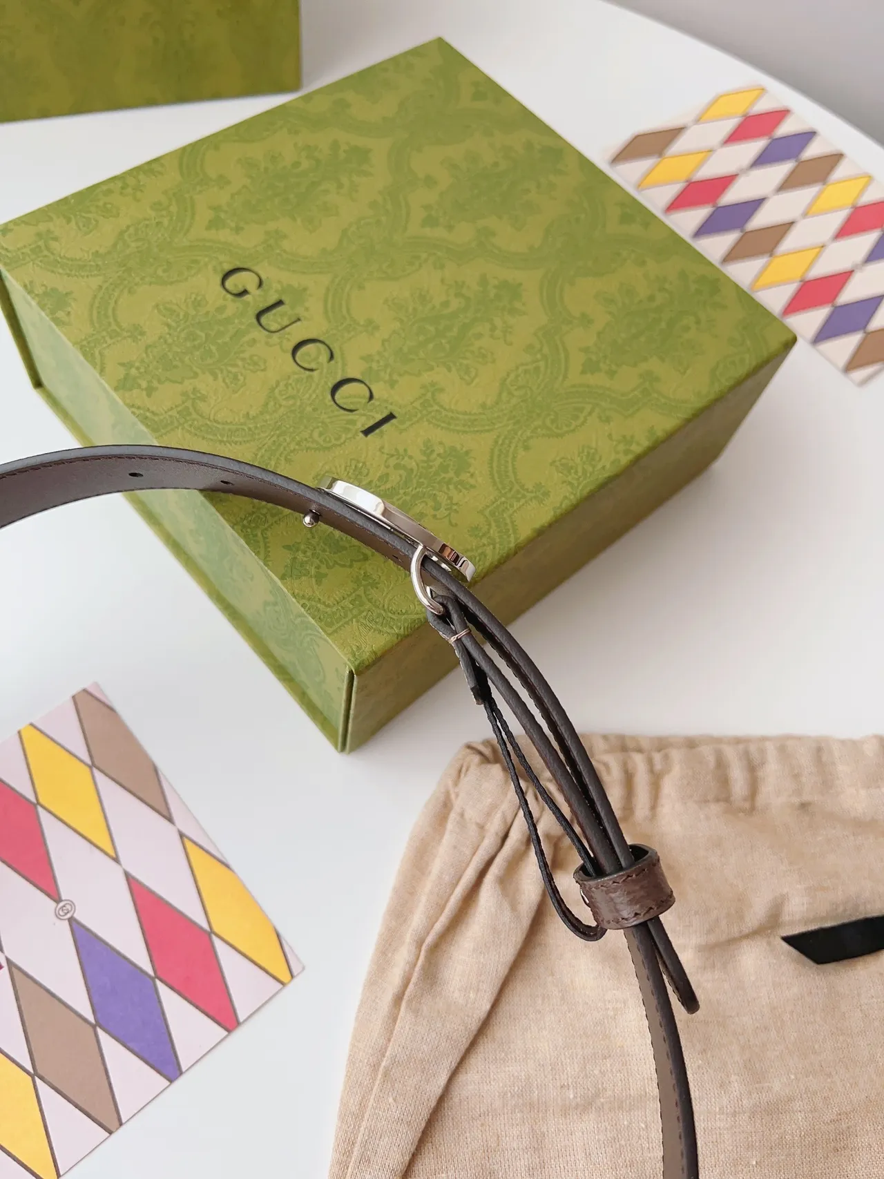 Gucci Brown Beige Interlocking G Buckle GG Monogram Canvas Leather Belt 7