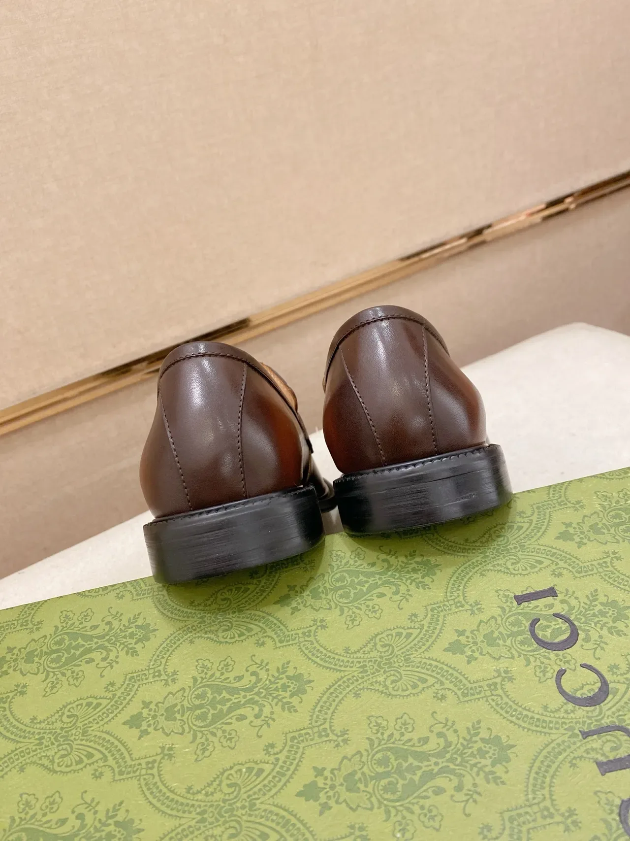 Gucci Brown Green Embossed GG Monogram Moccasin-Stitched Toe Loafer 3
