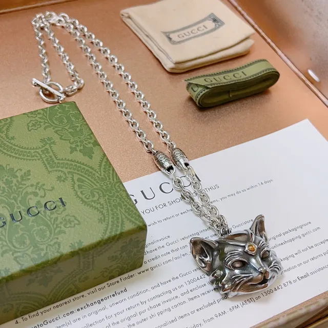 Gucci Cat-Head Pendant Silver-Tone Necklace 3