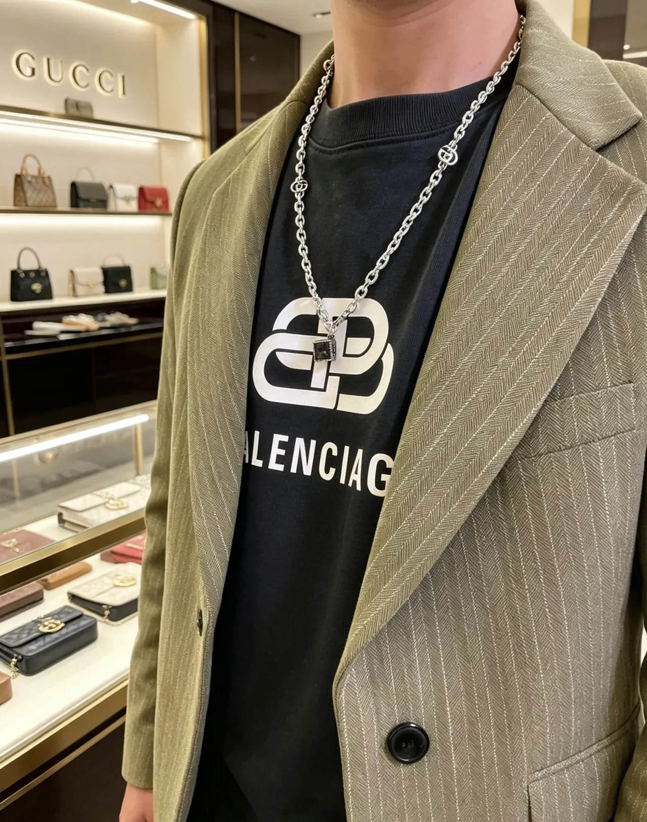 Gucci Chain Silver Black Chunky Curb Interlocking G Charms Necklace 3