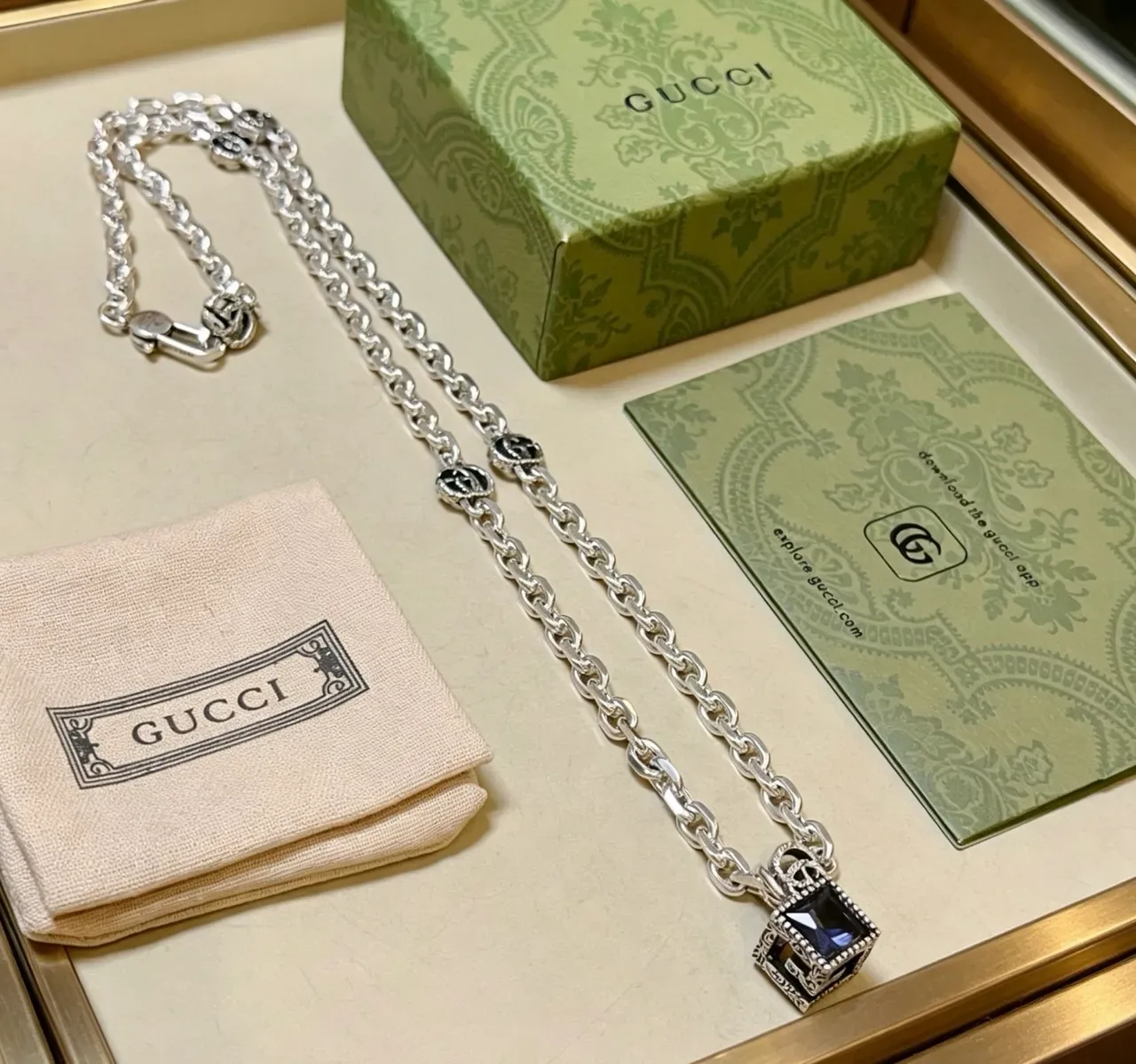 Gucci Chain Silver Black Chunky Curb Interlocking G Charms Necklace 7