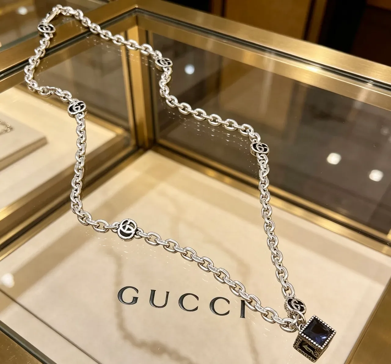 Gucci Chain Silver Black Chunky Curb Interlocking G Charms Necklace 9