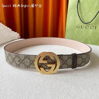 Gucci Classic GG Monogram Canvas Interlocking G Buckle Leather Belt