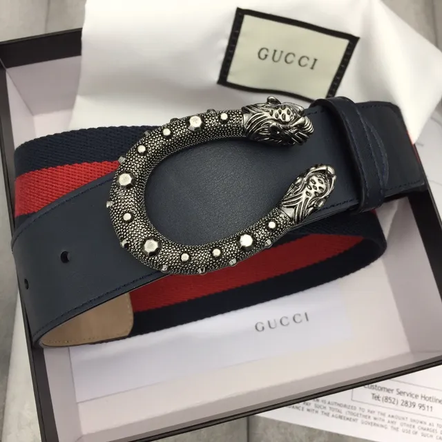 Gucci Dionysus Web Stripe Snake-Head Leather Belt 2