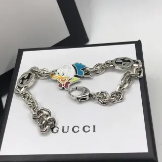 Gucci Disney Collaboration Silver Multicolor Chunky Link Chain Enamel Character Charm Bracelet