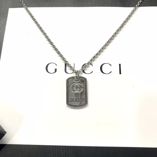 Gucci Dog-Tag Pendant Silver Black Interlocking G Logo Necklace 2