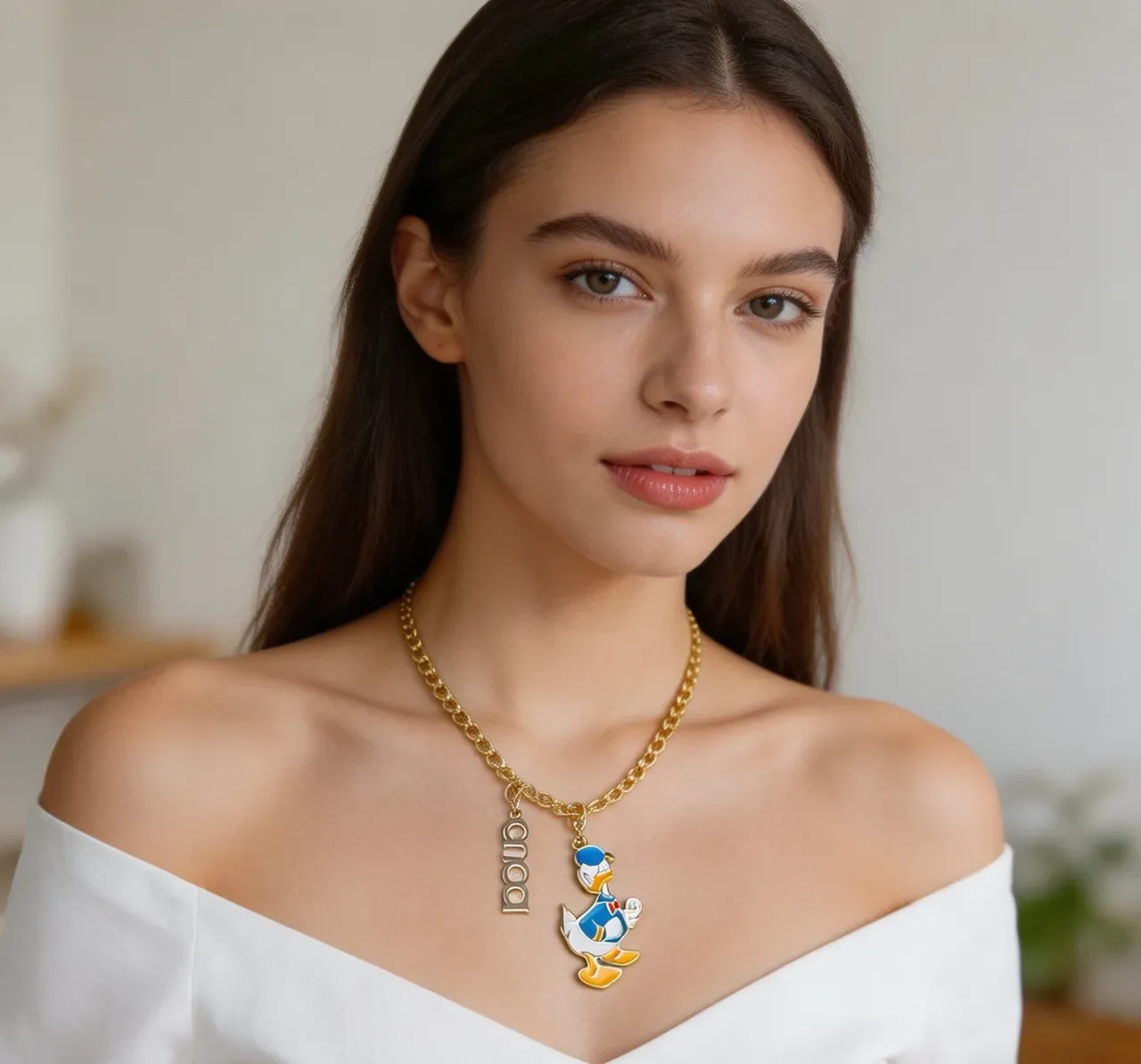 Gucci Donald Duck Enamel Charm Gold-Tone Necklace 2