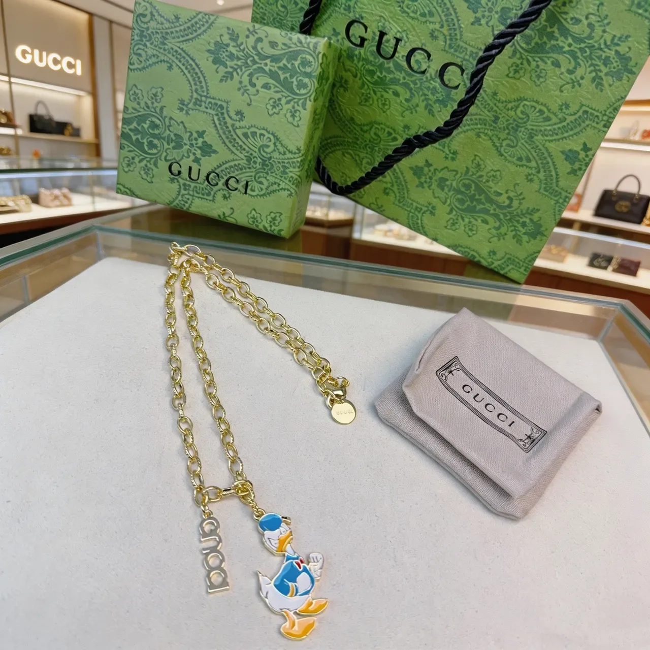 Gucci Donald Duck Enamel Charm Gold-Tone Necklace 3