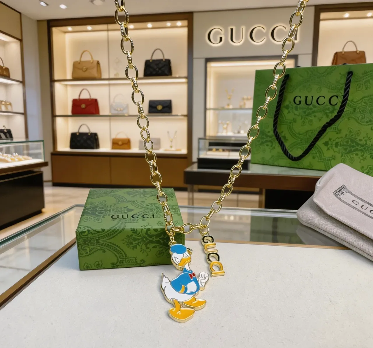 Gucci Donald Duck Enamel Charm Gold-Tone Necklace 5