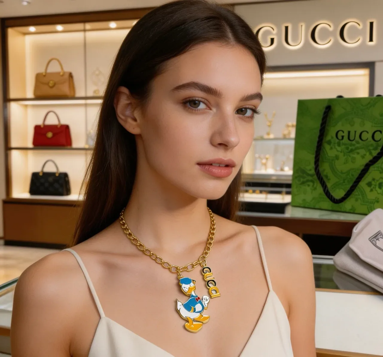Gucci Donald Duck Enamel Charm Gold-Tone Necklace 6